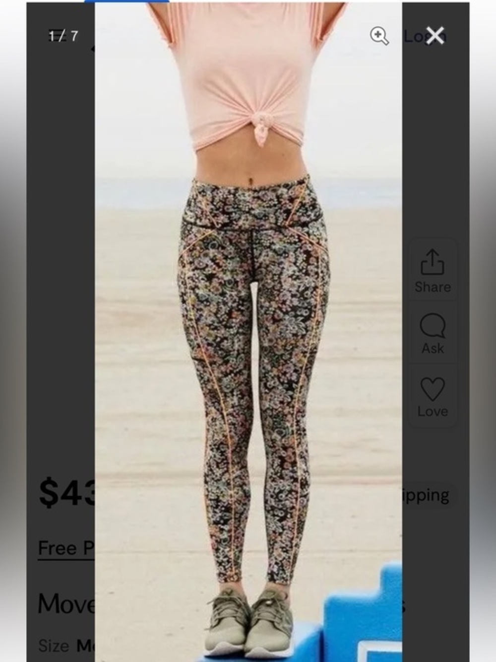 FP Movement by Free People Black Floral Leggings Size L